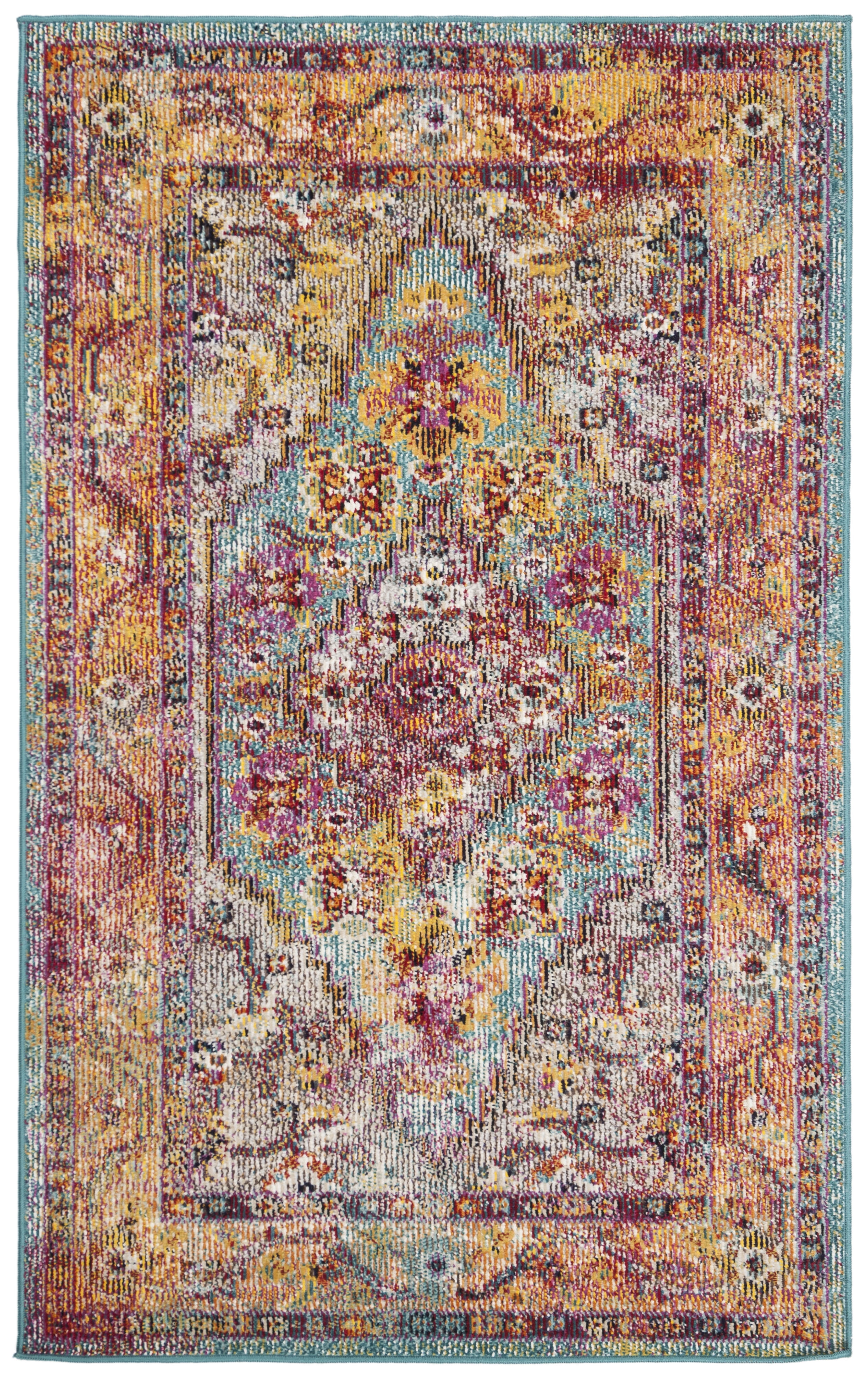 Light Blue and Orange Rectangular Cotton Oriental Rug
