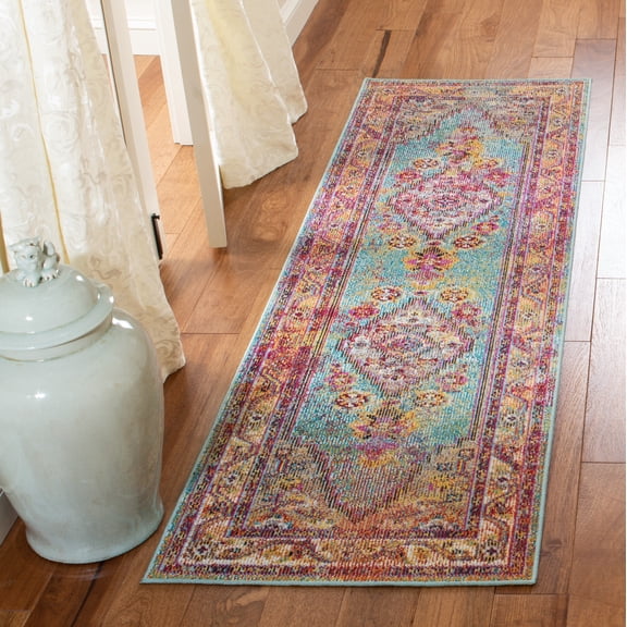 SAFAVIEH Crystal Salma Oriental Runner Rug, Light Blue/Orange, 2'2" x 5'