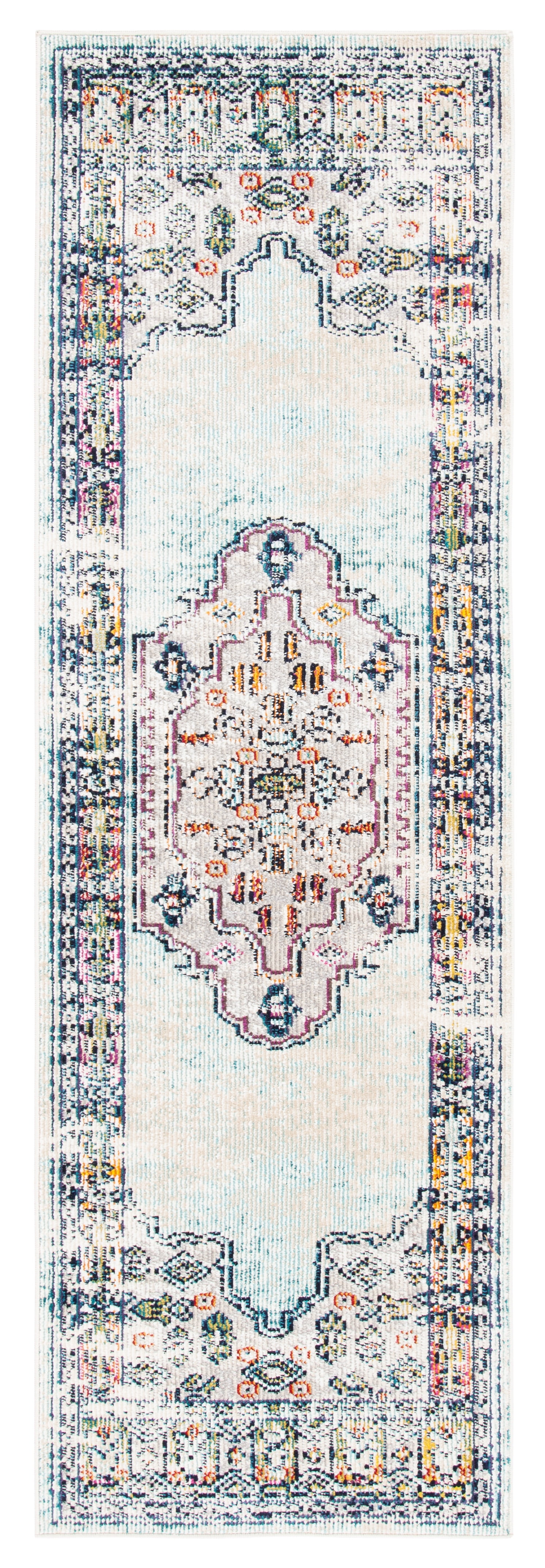 Blue and Grey 2'2" x 7' Hand-knotted Oriental Runner Rug