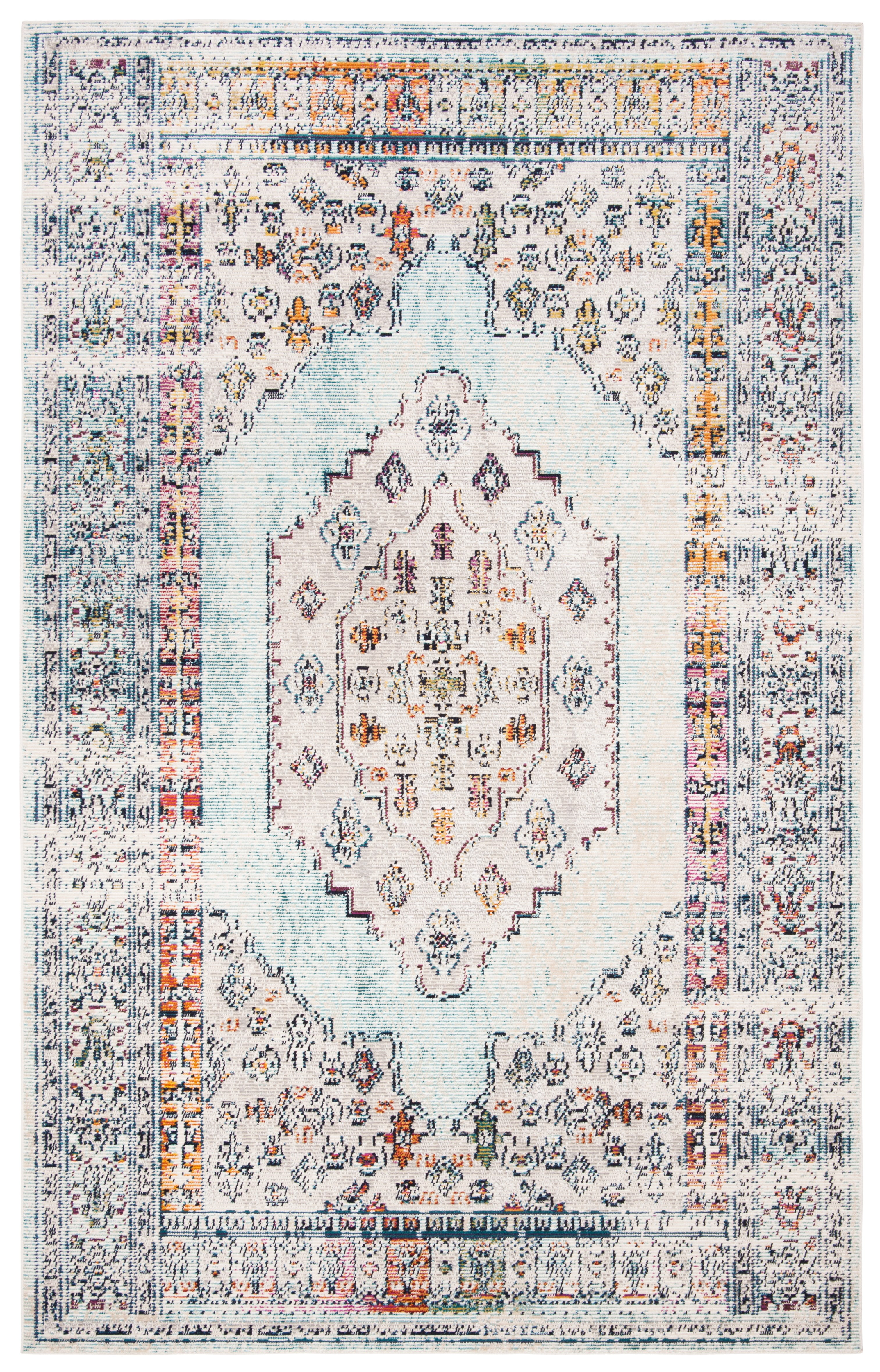 Crystal Blue and Grey Synthetic Rectangular Area Rug 3'x5'