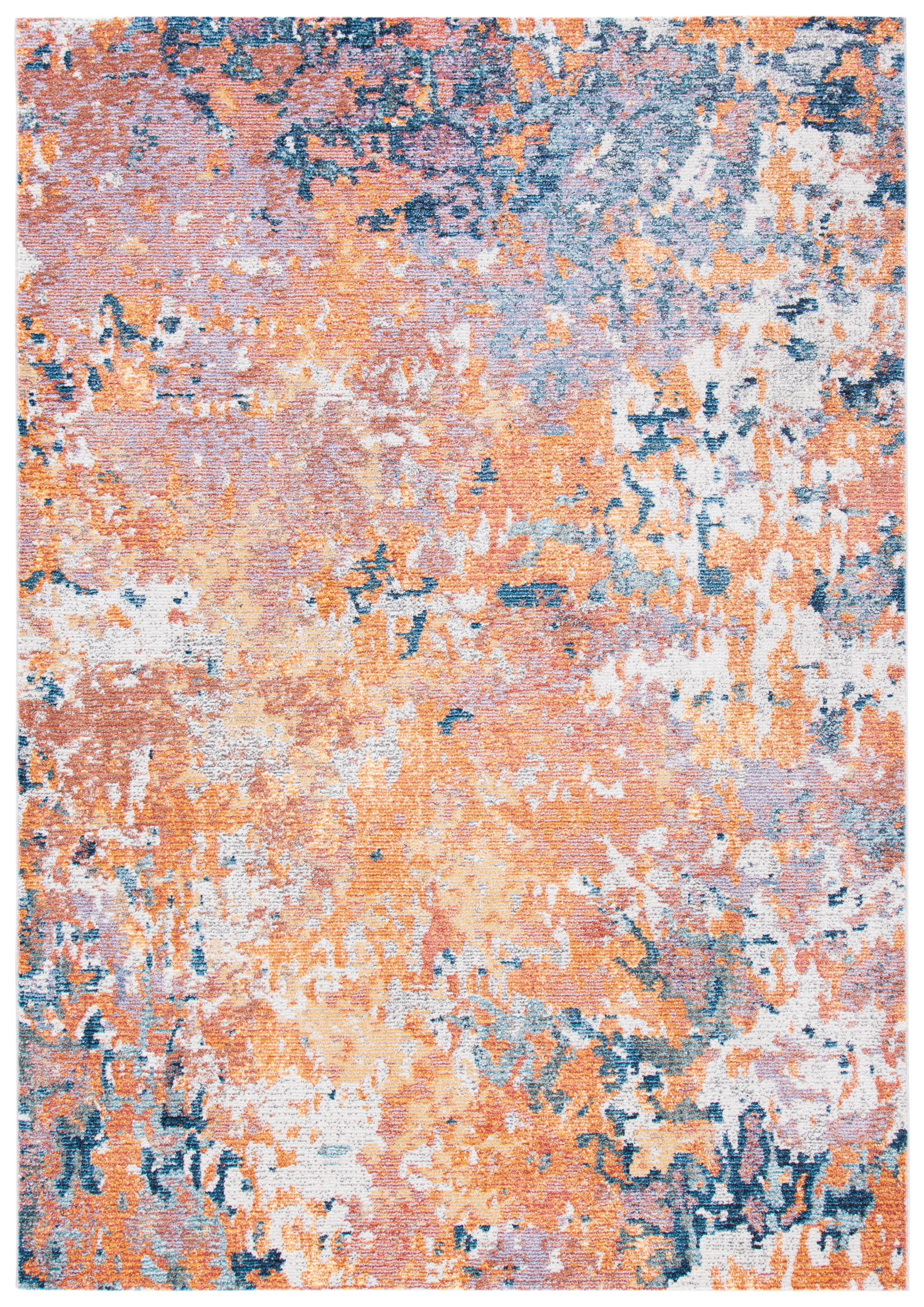 Crystal Gold and Blue Abstract Rectangular Area Rug