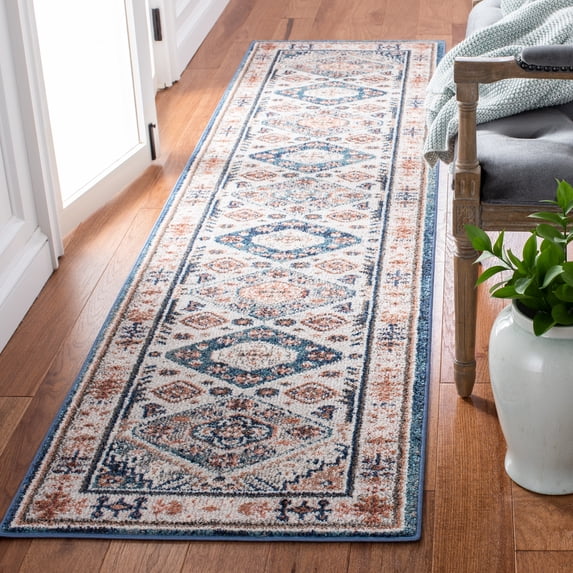 SAFAVIEH Crystal Dacre Abstract Runner Rug, Ivory/Blue, 2'2" x 9'
