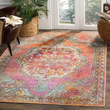 SAFAVIEH Crystal Dean Traditional Area Rug, Orange/Light Blue, 5' x 8'