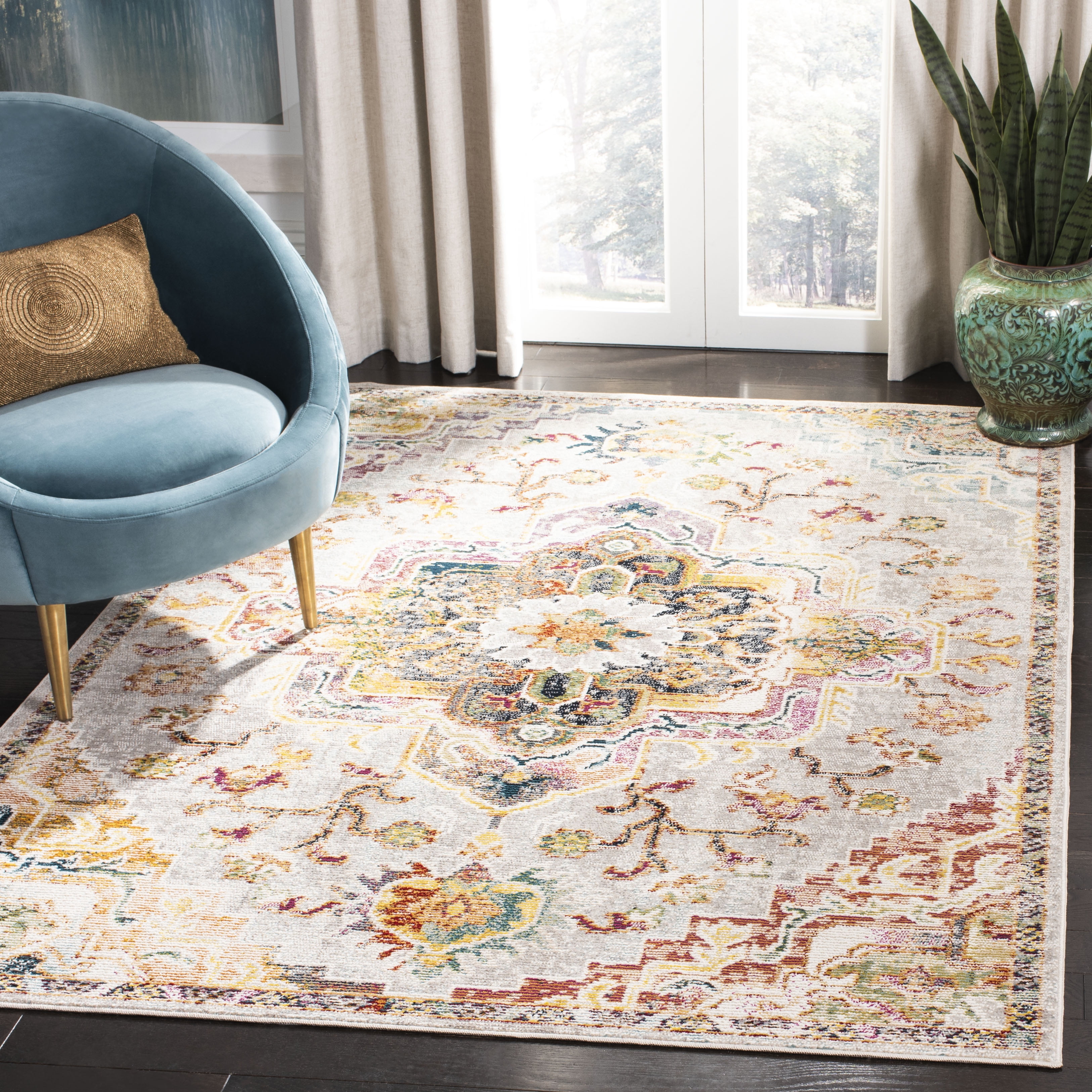 Light Blue and Grey Floral Tufted Reversible Area Rug