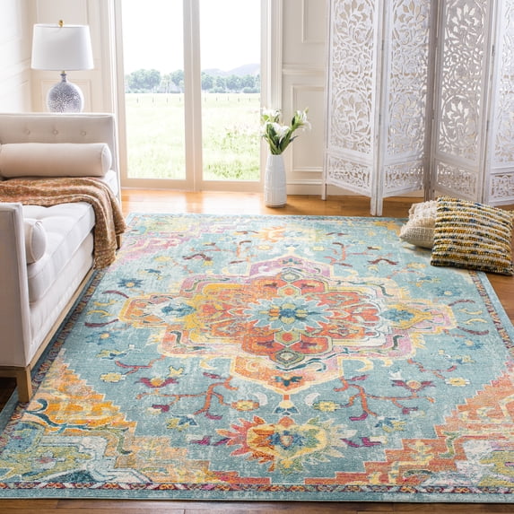 SAFAVIEH Crystal Debra Southwestern Area Rug, Teal/Orange, 10' x 14'