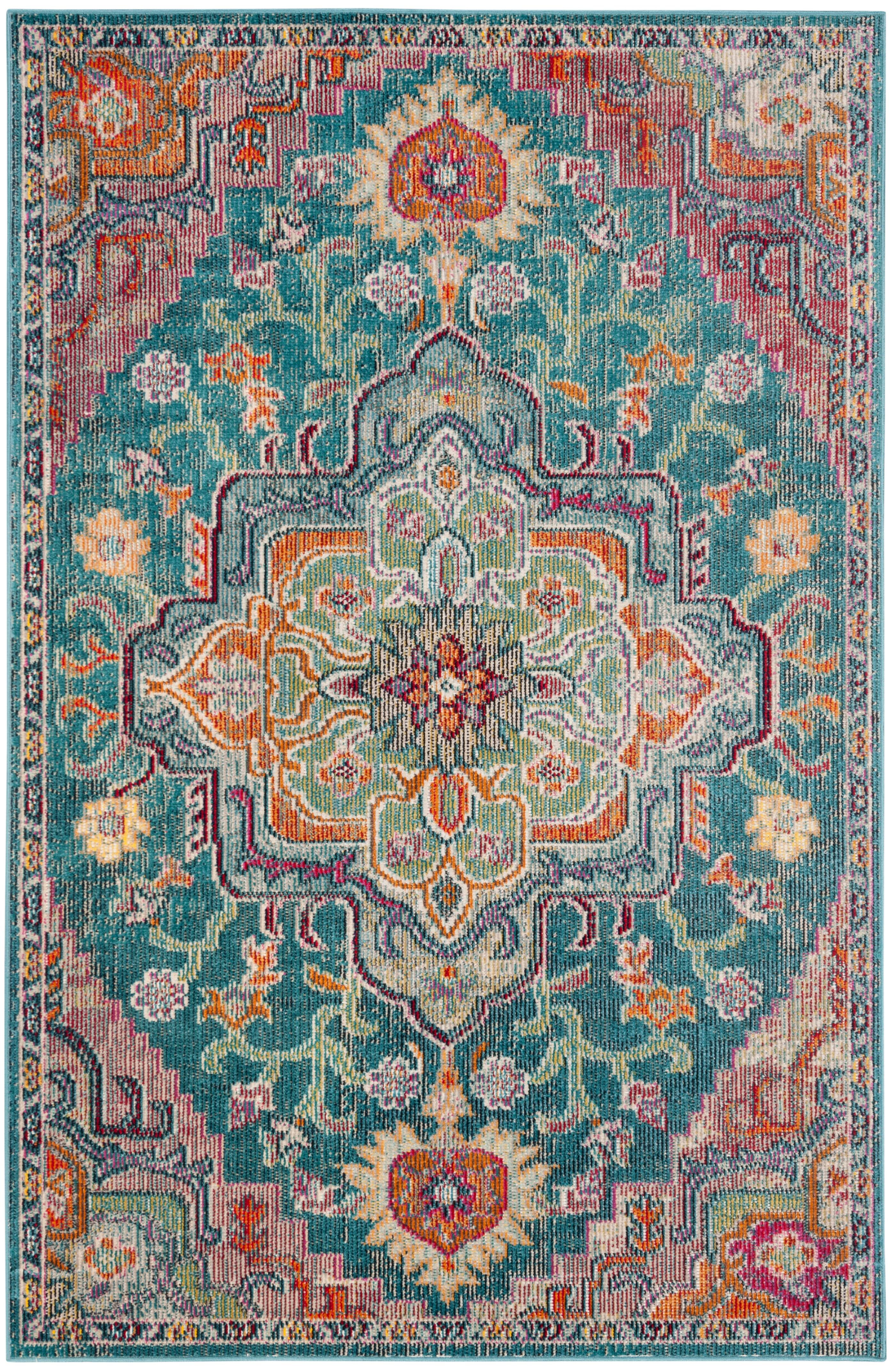 Teal & Rose Floral Reversible Hand-Knotted 4'x6' Area Rug