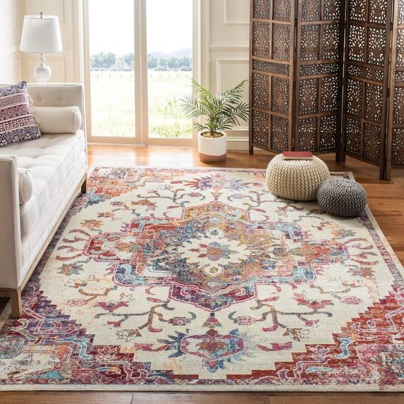 SAFAVIEH Crystal Debra Southwestern Area Rug, Light Blue/Burgundy, 11' x 16'
