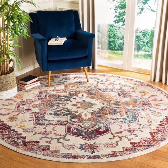 SAFAVIEH Crystal Debra Southwestern Area Rug, Light Blue/Burgundy, 8' x 8' Round