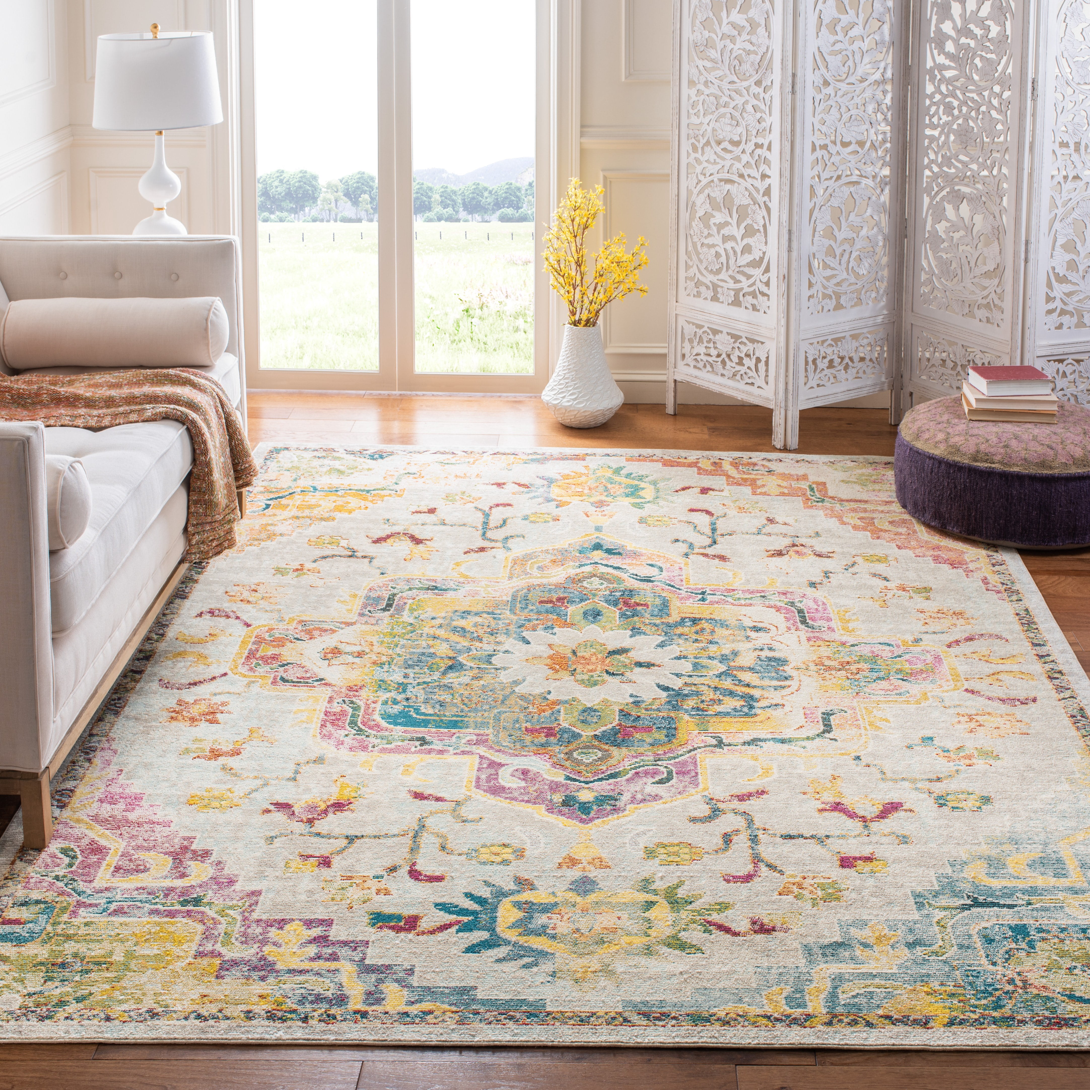 SAFAVIEH Crystal Debra Southwestern Area Rug, Light Blue/Gray, 10' x 14'