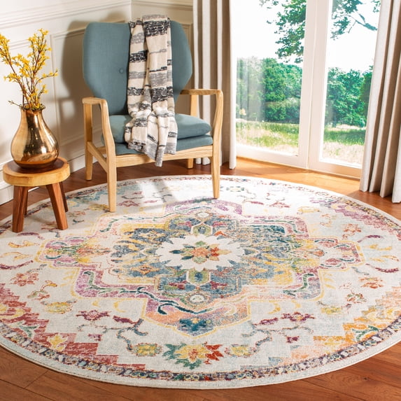 SAFAVIEH Crystal Debra Southwestern Area Rug, Light Blue/Gray, 7' x 7' Round