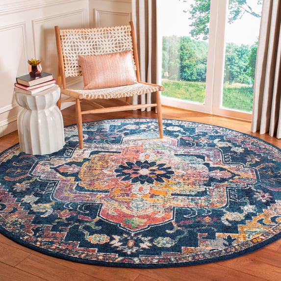 SAFAVIEH Crystal Debra Southwestern Area Rug, Navy/Fuchsia, 4' x 4' Round