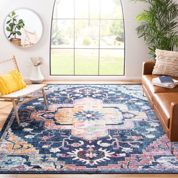 SAFAVIEH Crystal Debra Southwestern Area Rug, Navy/Fuchsia, 8' x 8' Square