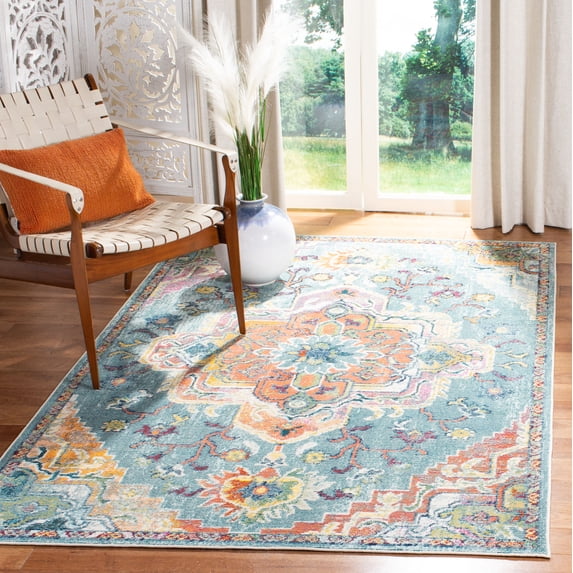 SAFAVIEH Crystal Debra Southwestern Area Rug, Teal/Orange, 5' x 5' Square