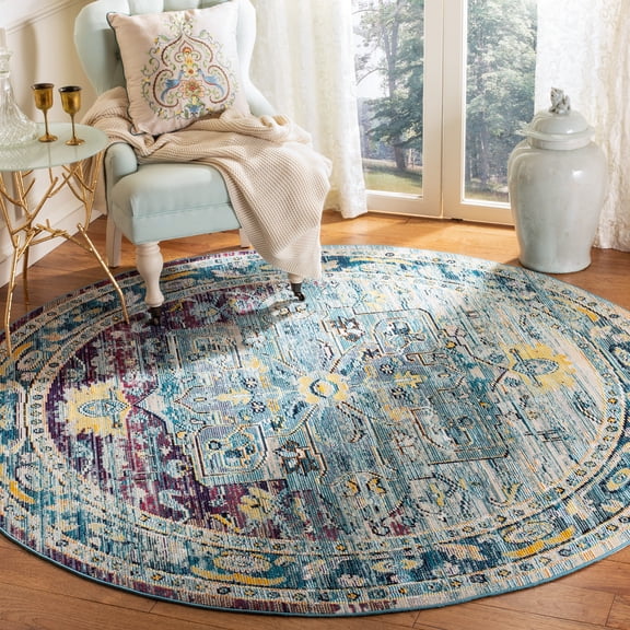 SAFAVIEH Crystal Jonette Oriental Area Rug, Teal/Purple, 5' x 5' Round