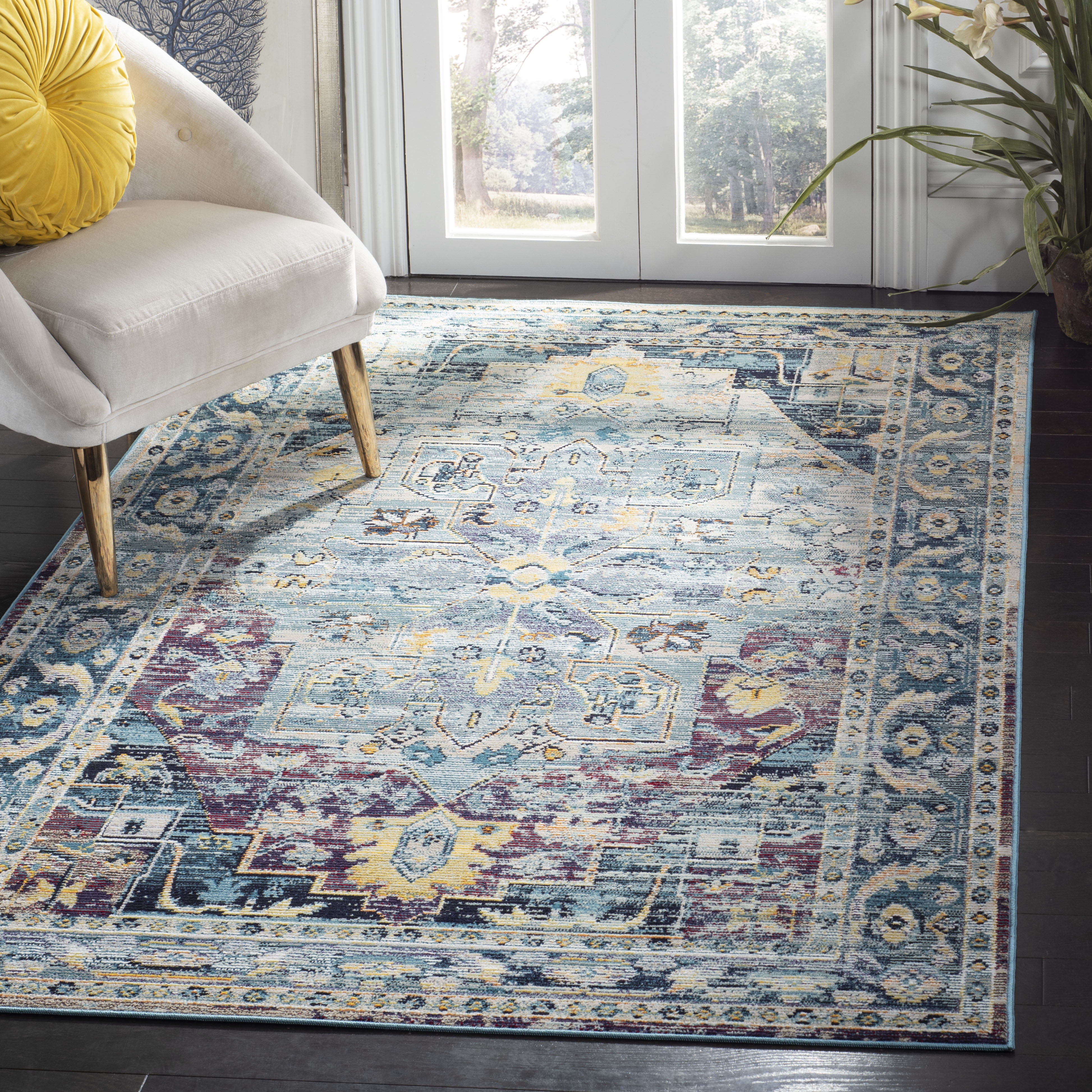 Teal and Purple 5' x 5' Square Synthetic Oriental Rug
