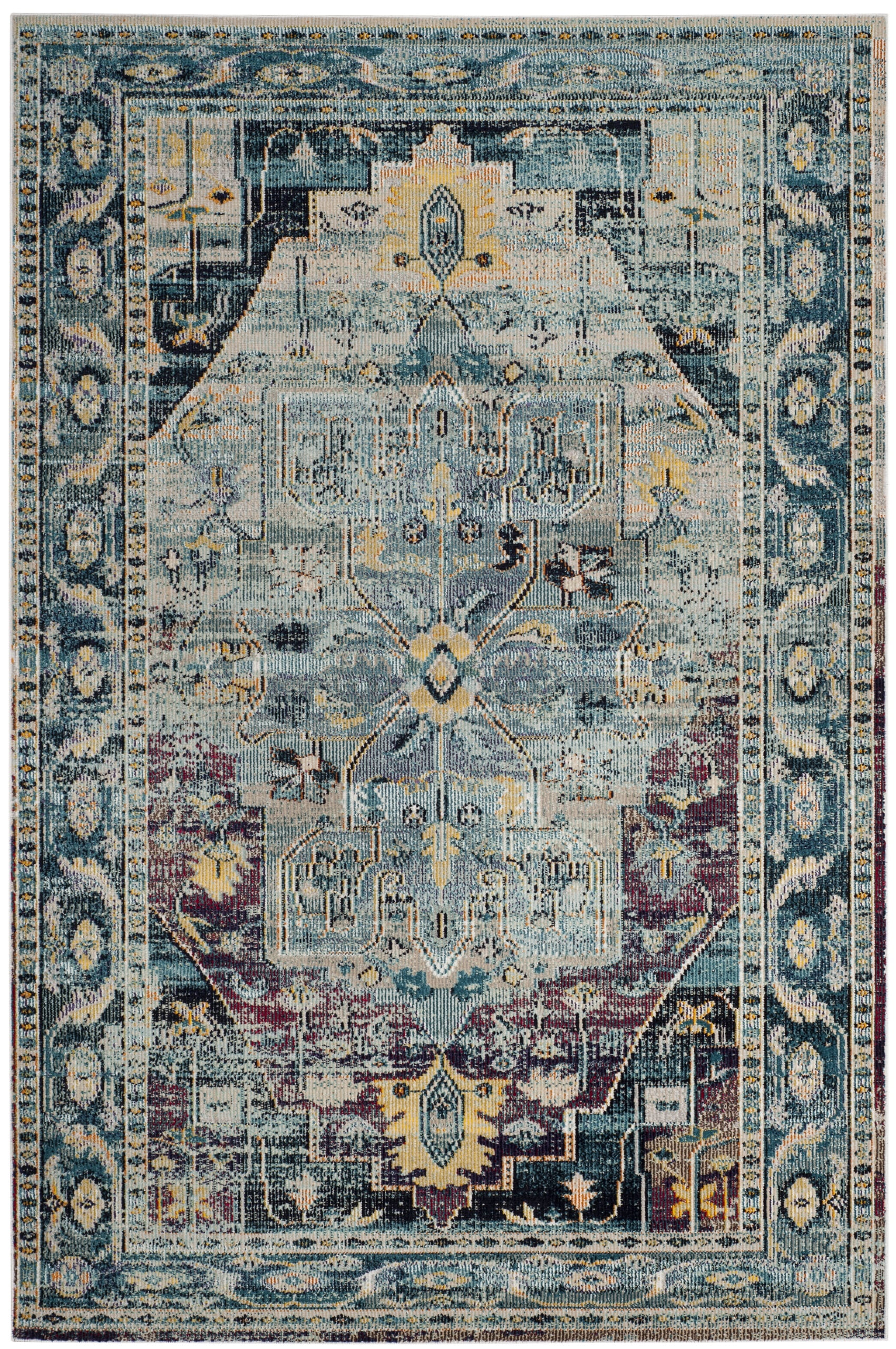 Teal and Purple Medallion Distressed Rectangular Area Rug