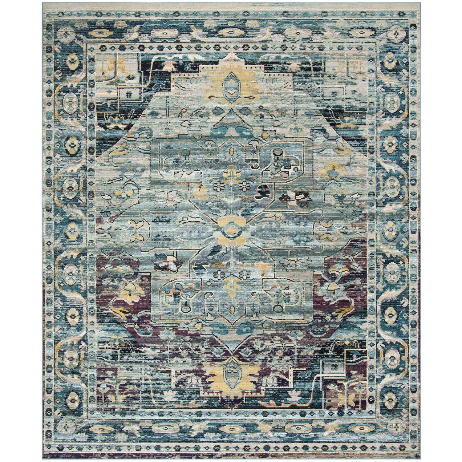 8' x 10' Teal and Purple Synthetic Transitional Area Rug