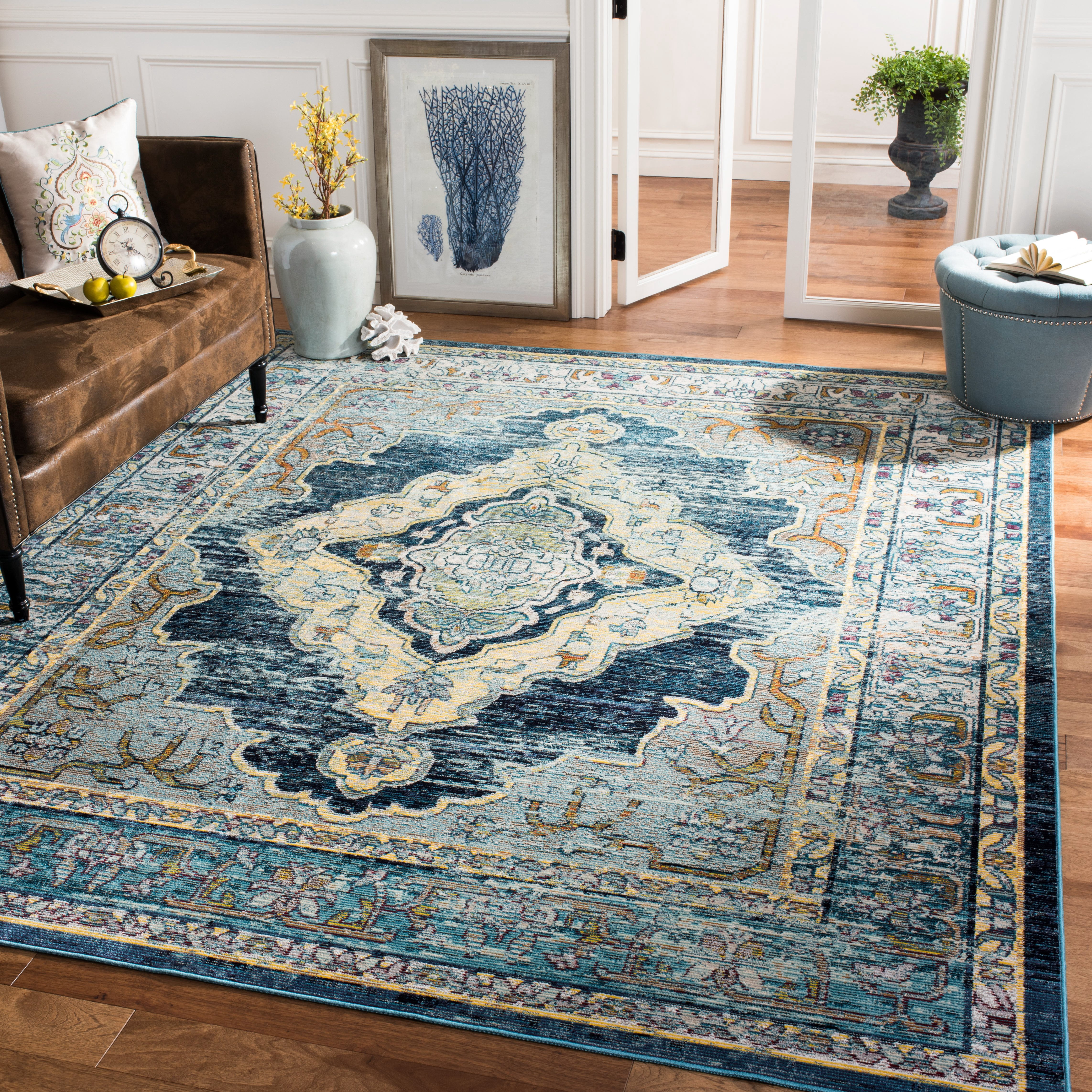 SAFAVIEH Crystal Miranda Oriental Area Rug, Blue/Yellow, 9' x 12'
