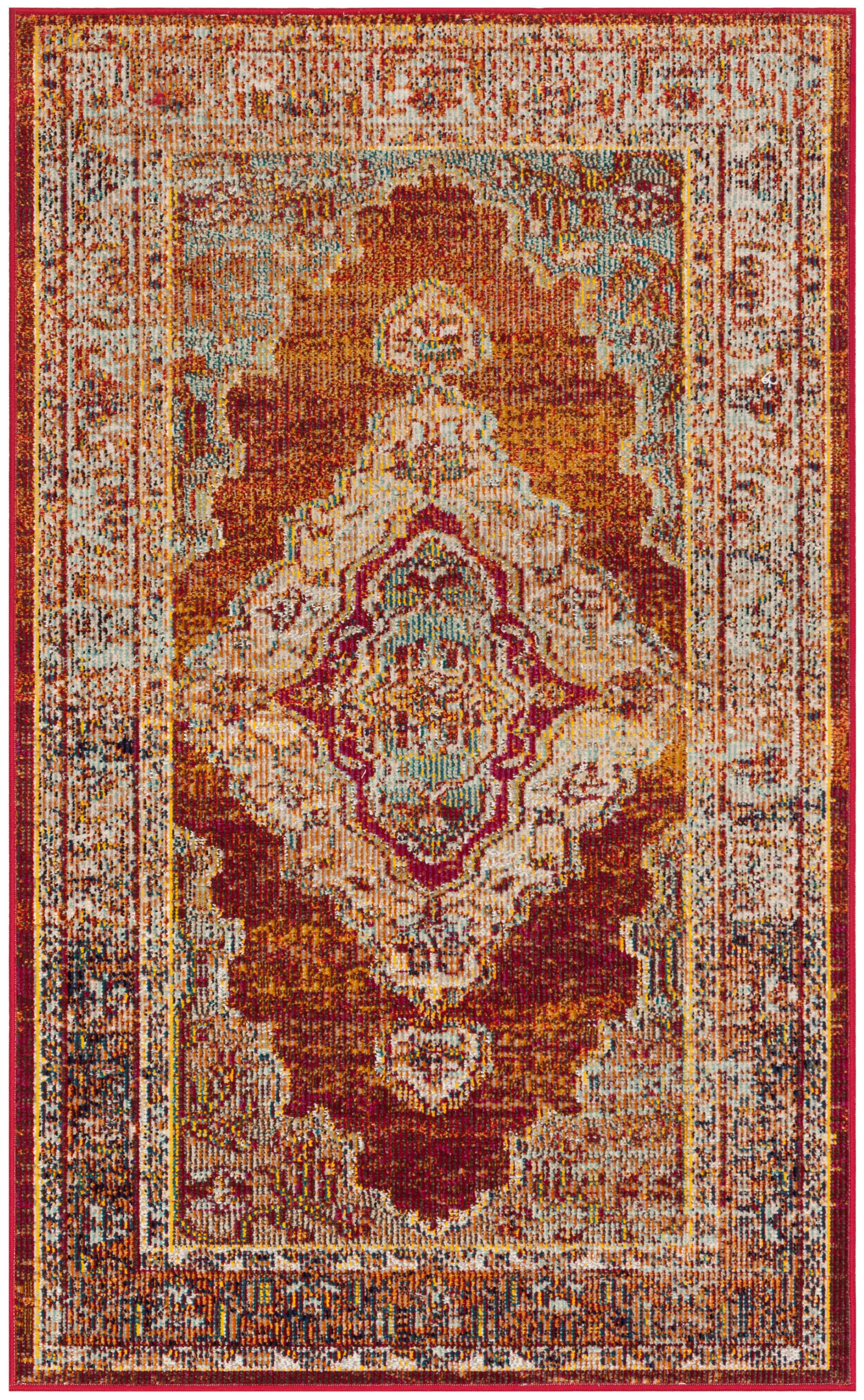 Reversible Oriental Synthetic Area Rug 3' x 5' - Orange/Light Blue