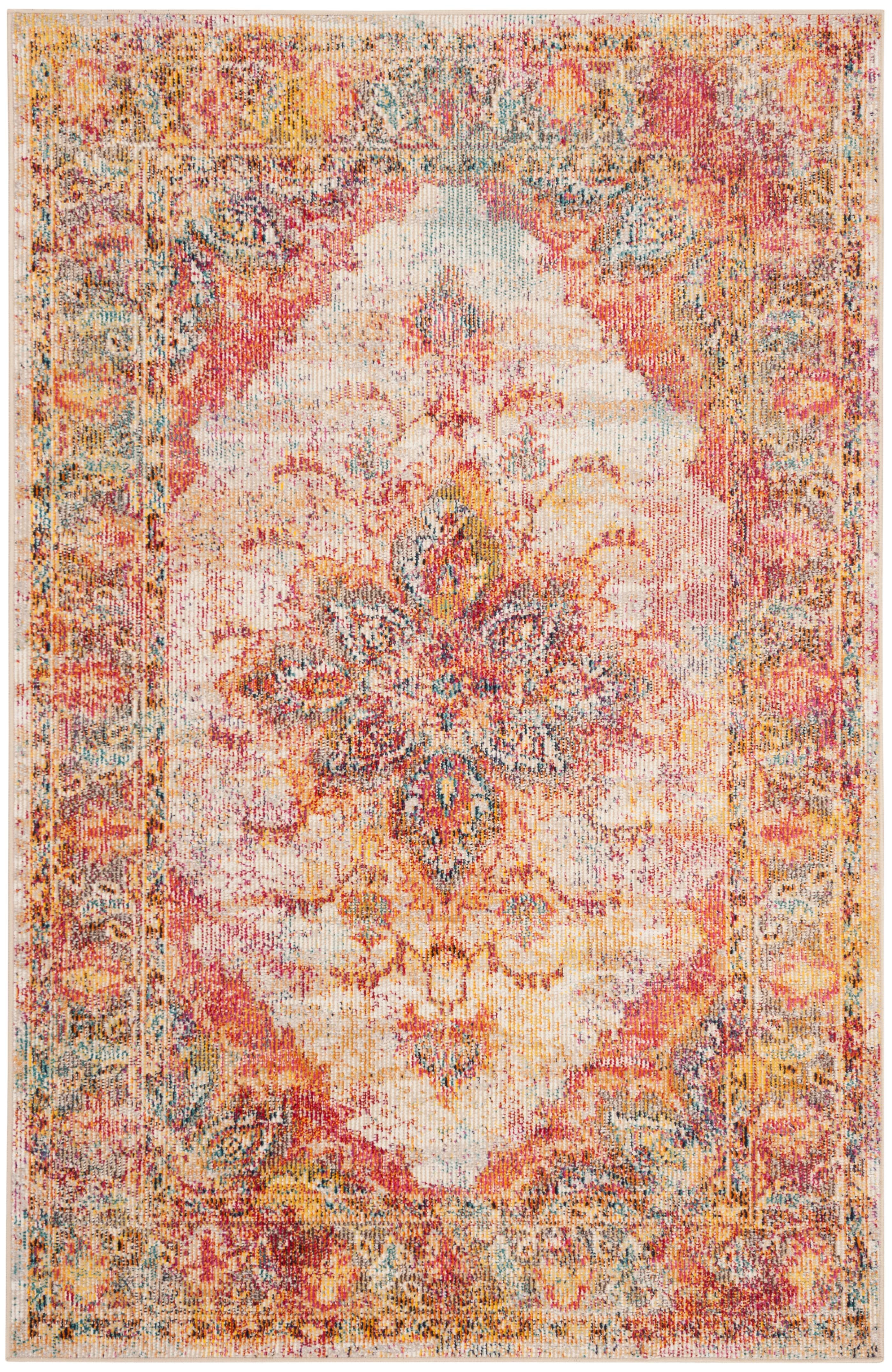 Crystal Cream and Rose Synthetic 9' x 12' Rectangular Area Rug