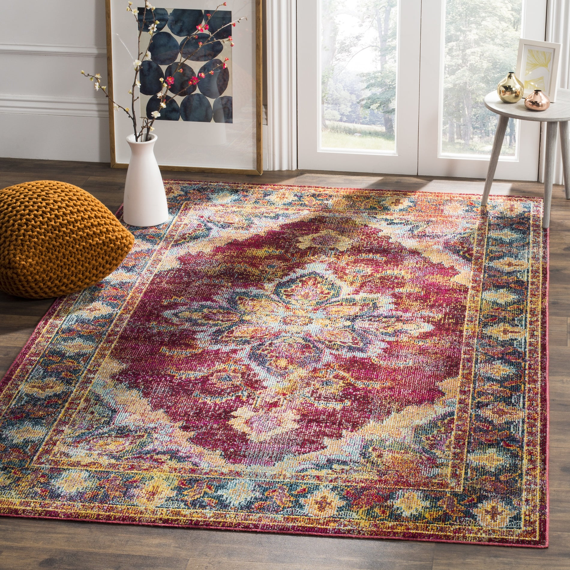 Reversible Light Blue Synthetic Rectangular Easy-Care Rug