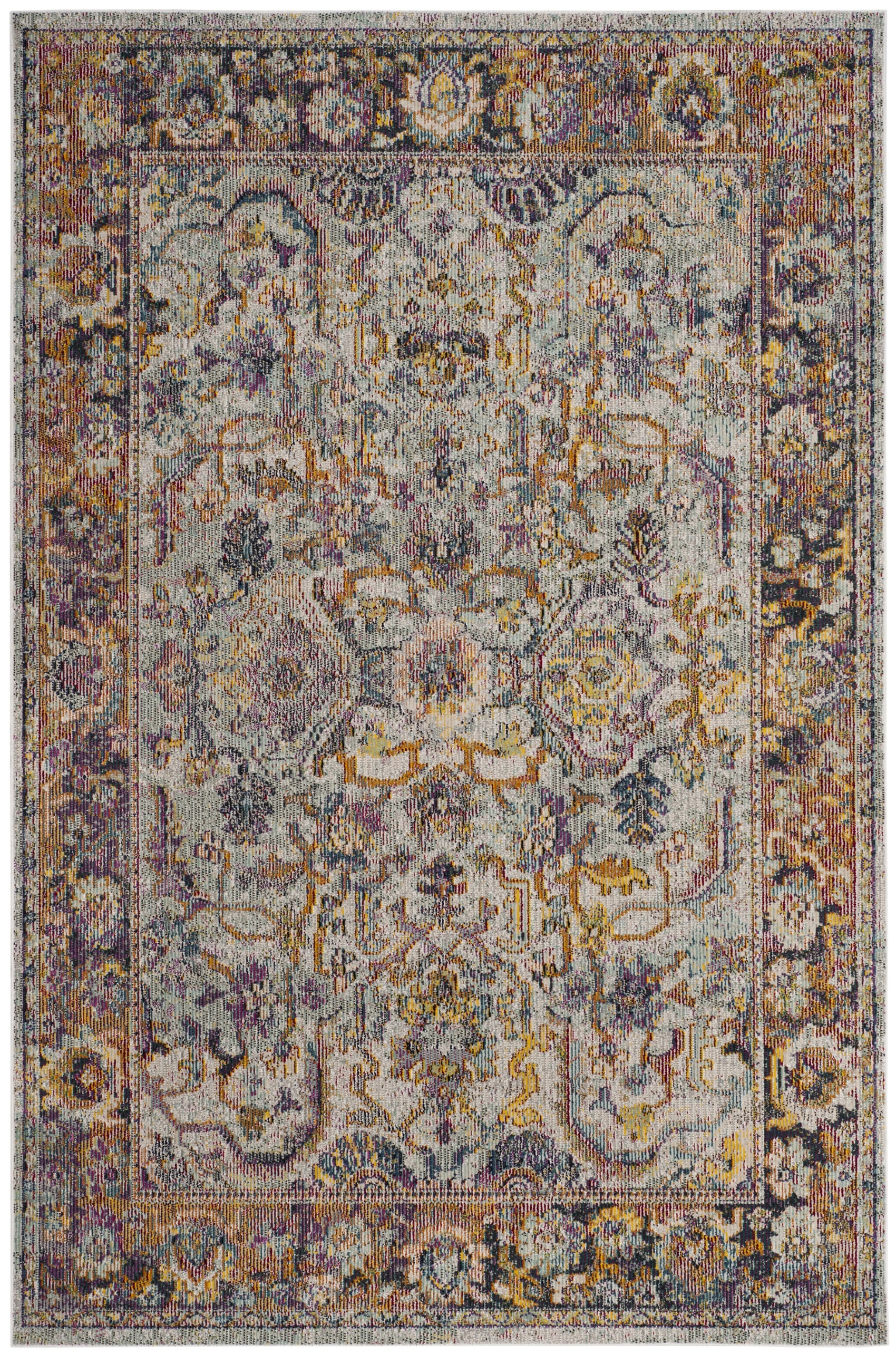 Light Blue and Orange Distressed Oriental Synthetic Area Rug