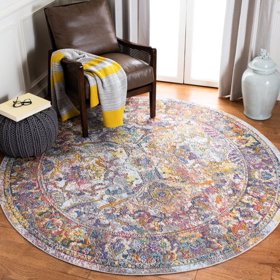 SAFAVIEH Crystal Payton Oriental Area Rug, Light Blue/Orange, 7' x 7' Round
