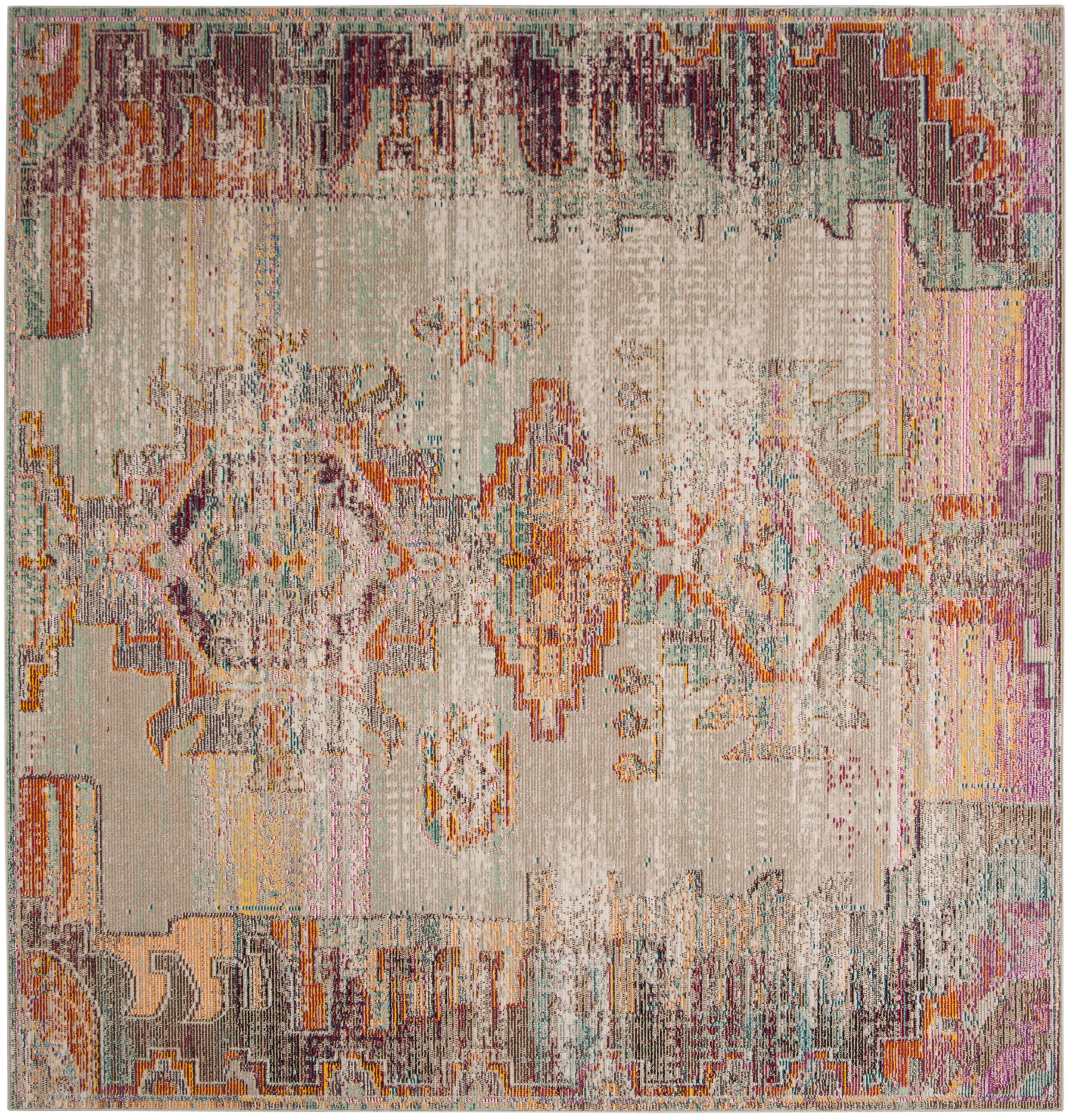 Elysian Light Grey & Purple Hand-Knotted 7' Square Oriental Rug