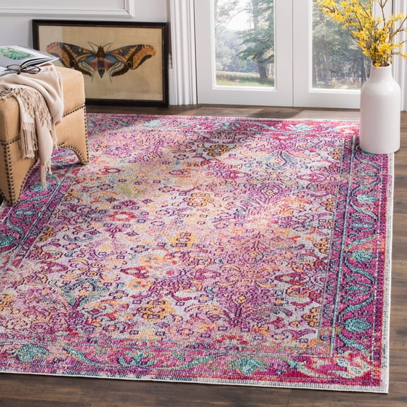 SAFAVIEH Crystal Quinlan Oriental Area Rug, Light Blue/Fuchsia, 3' x 5'