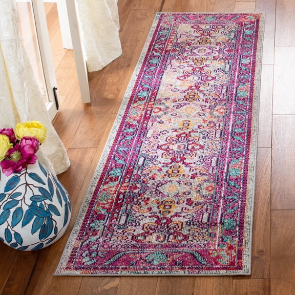 SAFAVIEH Crystal Quinlan Oriental Runner Rug, Light Blue/Fuchsia, 2'2" x 7'