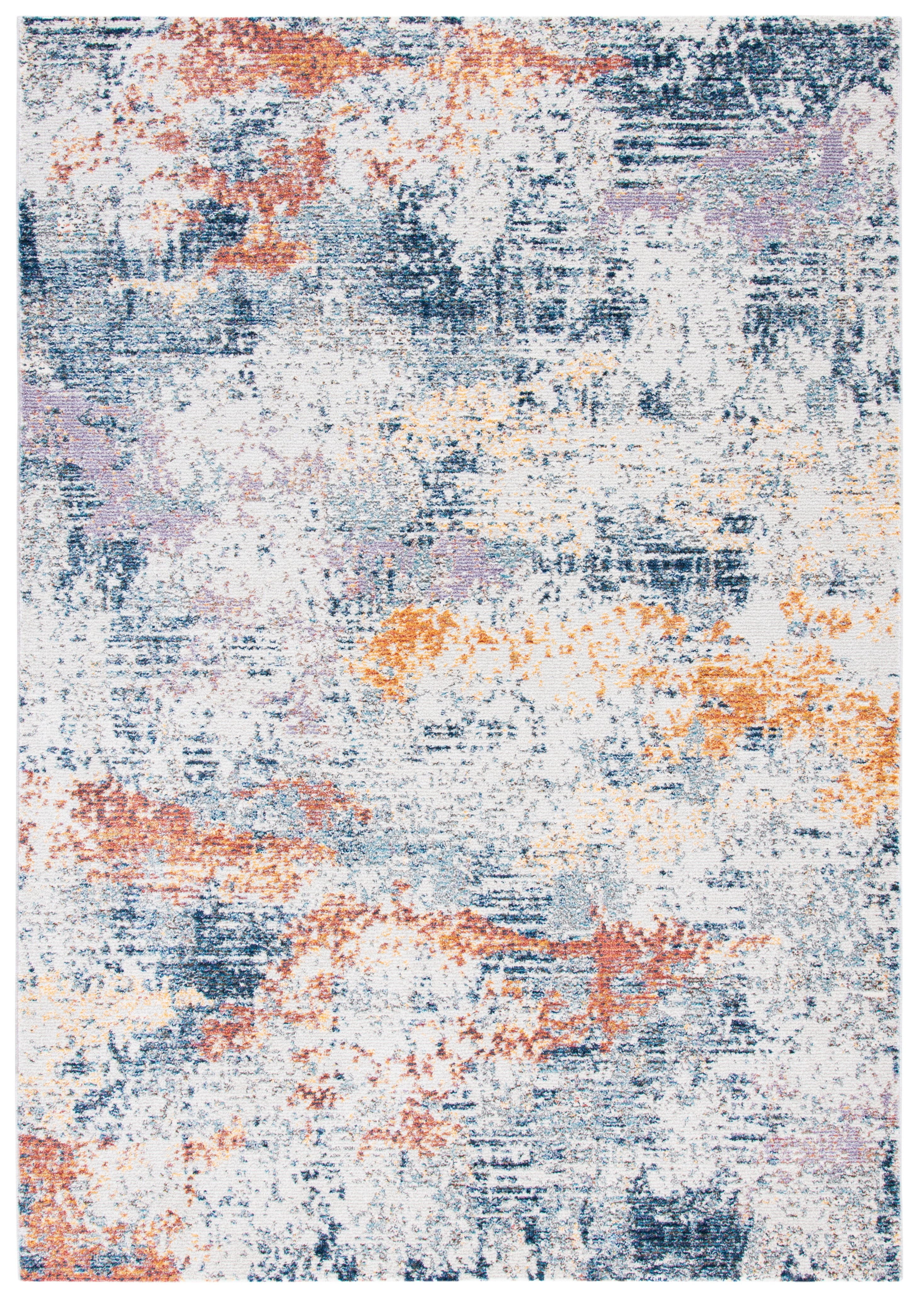Ivory and Blue Abstract Hand-Knotted Synthetic Area Rug