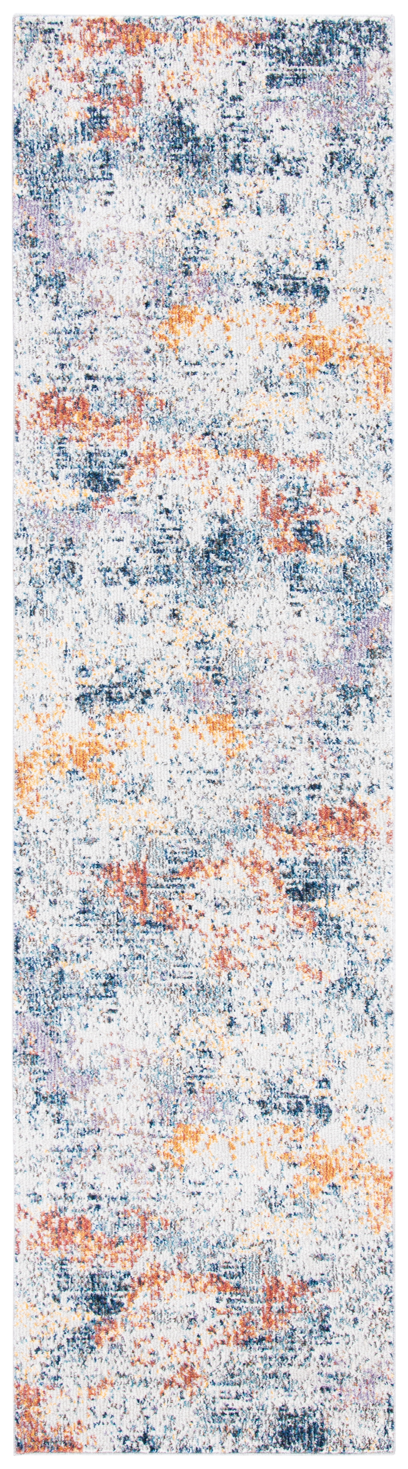 Ivory and Blue Abstract Hand-knotted Runner Rug