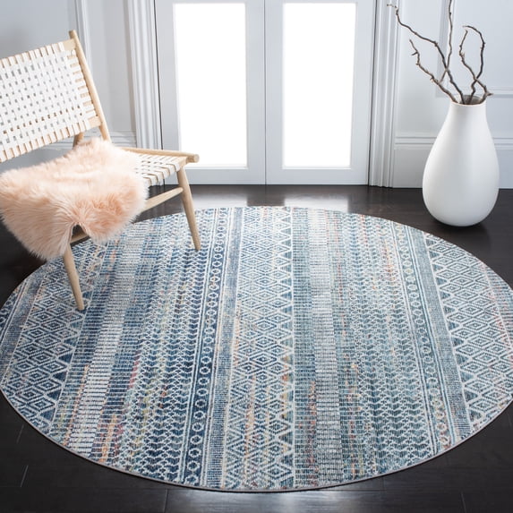 SAFAVIEH Crystal Rodina Abstract Area Rug, Ivory/Blue, 6'3" x 6'3" Round