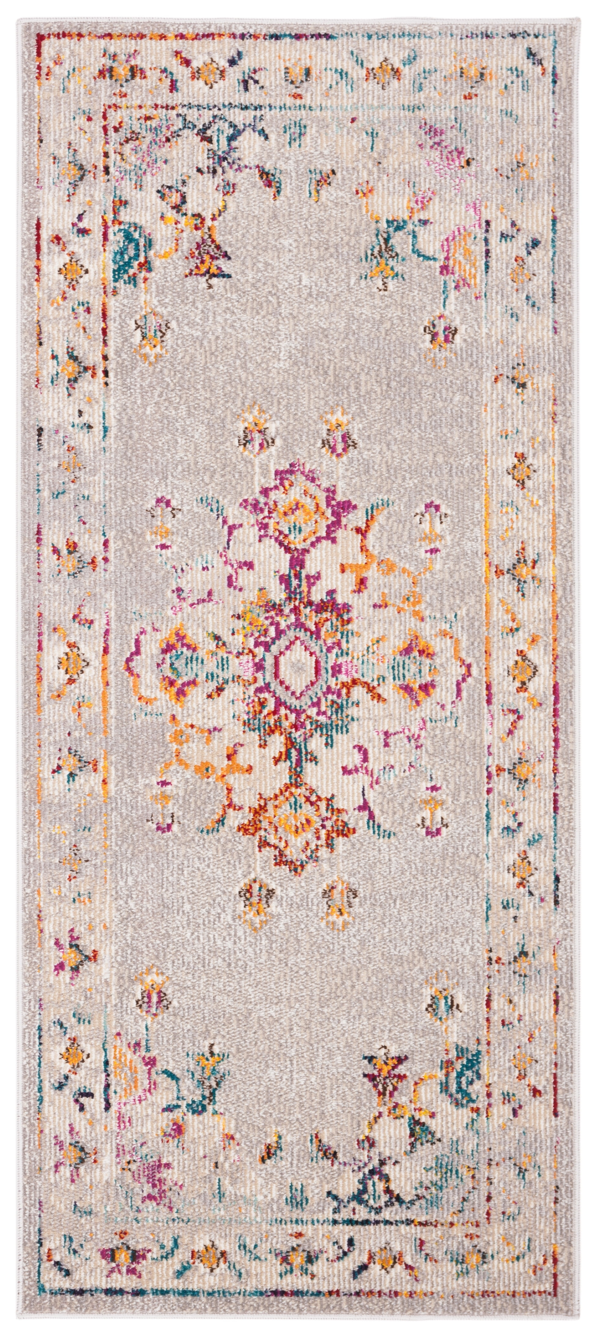 Elegant Grey & Cream Oriental Runner Rug - Synthetic, Hand-Knotted 2'2" x 5'
