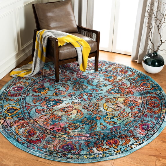SAFAVIEH Crystal Sally Oriental Area Rug, Light Blue/Orange, 7' x 7' Round