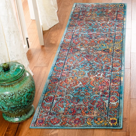 SAFAVIEH Crystal Sally Oriental Runner Rug, Light Blue/Orange, 2'2" x 7'
