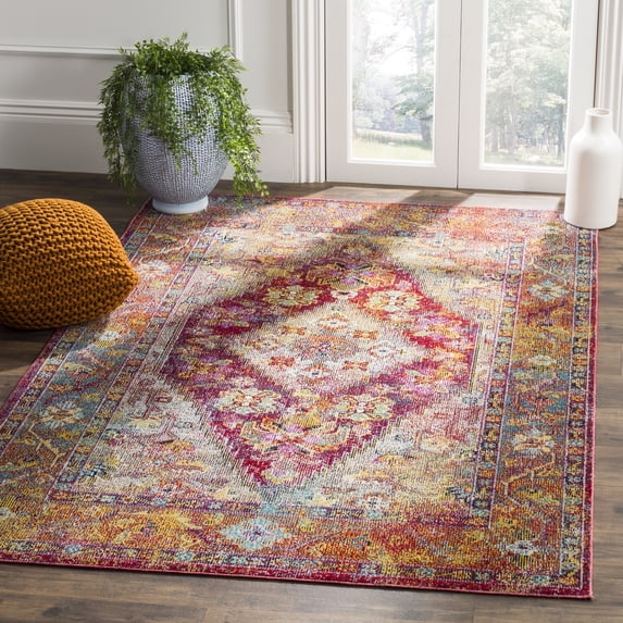 SAFAVIEH Crystal Salma Traditional Area Rug, Light Blue/Fuchsia, 4' x 6'