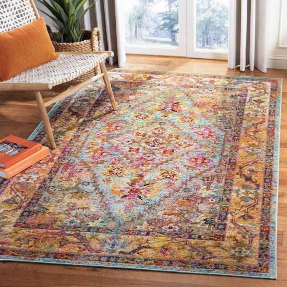 SAFAVIEH Crystal Salma Oriental Area Rug, Light Blue/Orange, 10' x 14'