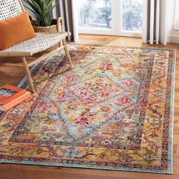SAFAVIEH Crystal Salma Oriental Area Rug, Light Blue/Orange, 3' x 5'
