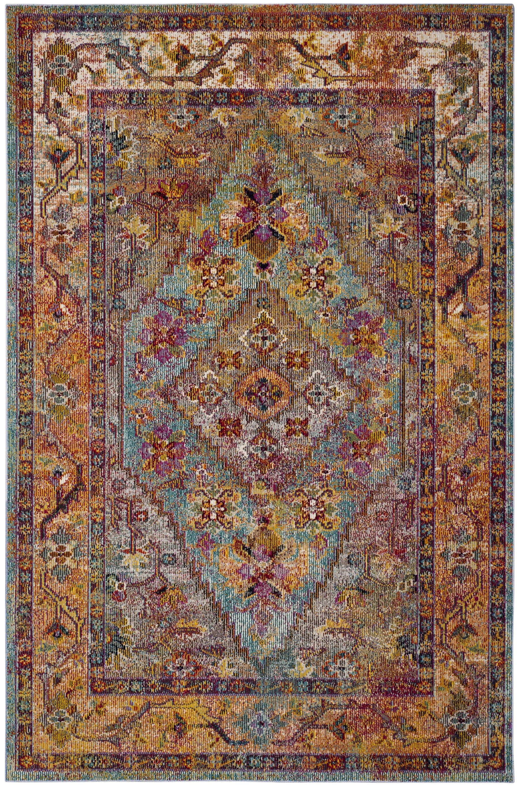 Light Blue and Orange Hand-Knotted Synthetic Area Rug
