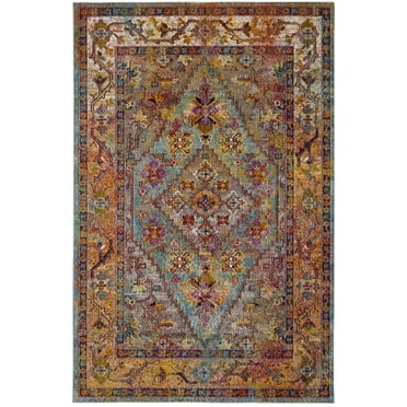 SAFAVIEH Crystal Salma Traditional Area Rug, Light Blue/Orange, 5' x 8'