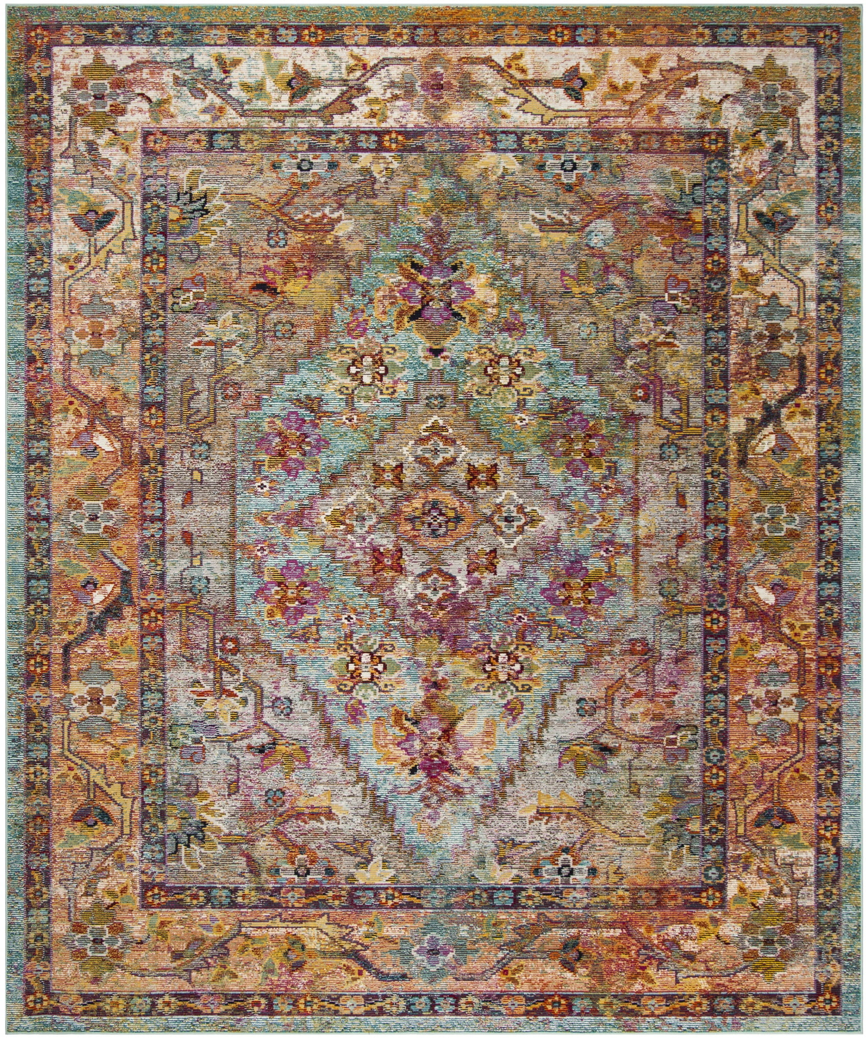 Elysian Light Blue & Orange Medallion 8' x 10' Synthetic Area Rug
