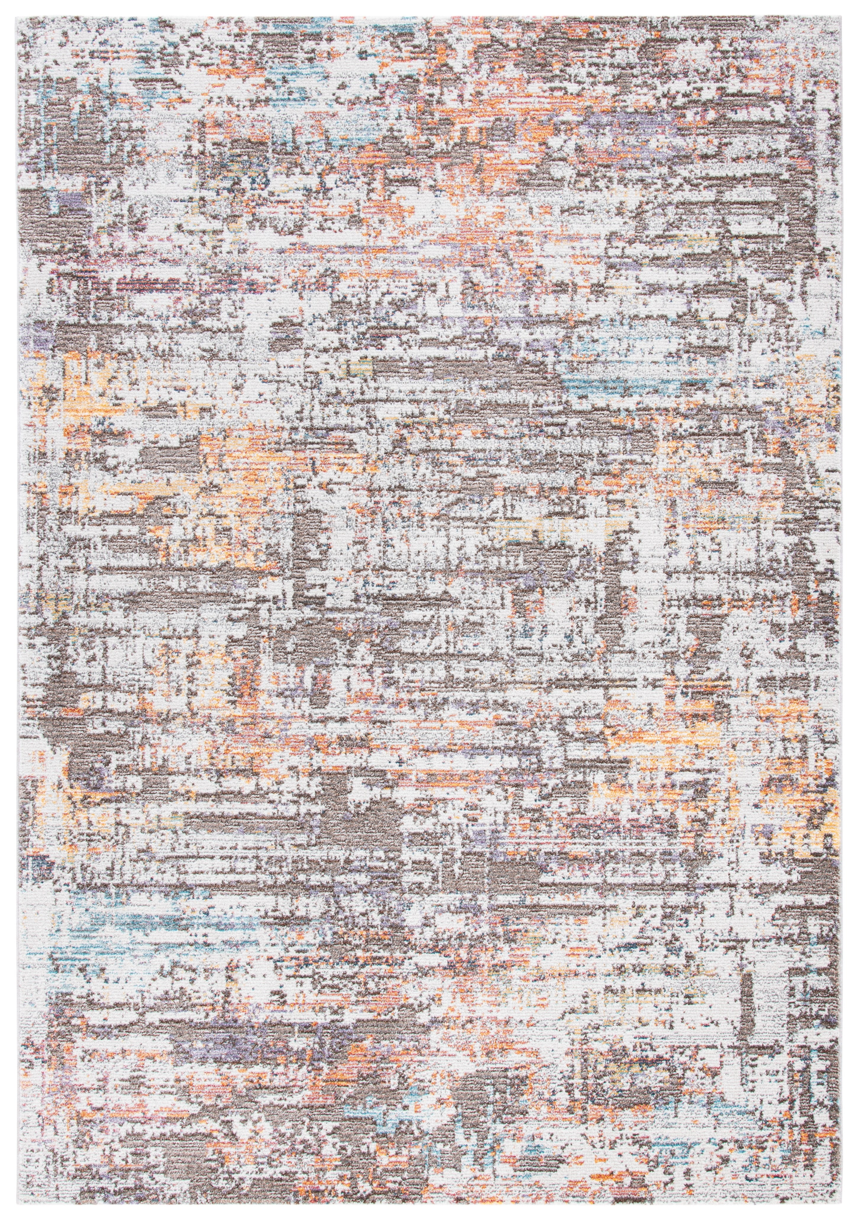 Beige and Orange Abstract Hand-Knotted Synthetic Area Rug 5' x 7'