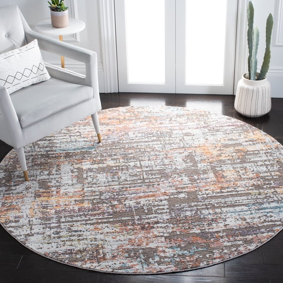 SAFAVIEH Crystal Todor Abstract Area Rug, Beige/Orange, 6'3" x 6'3" Round