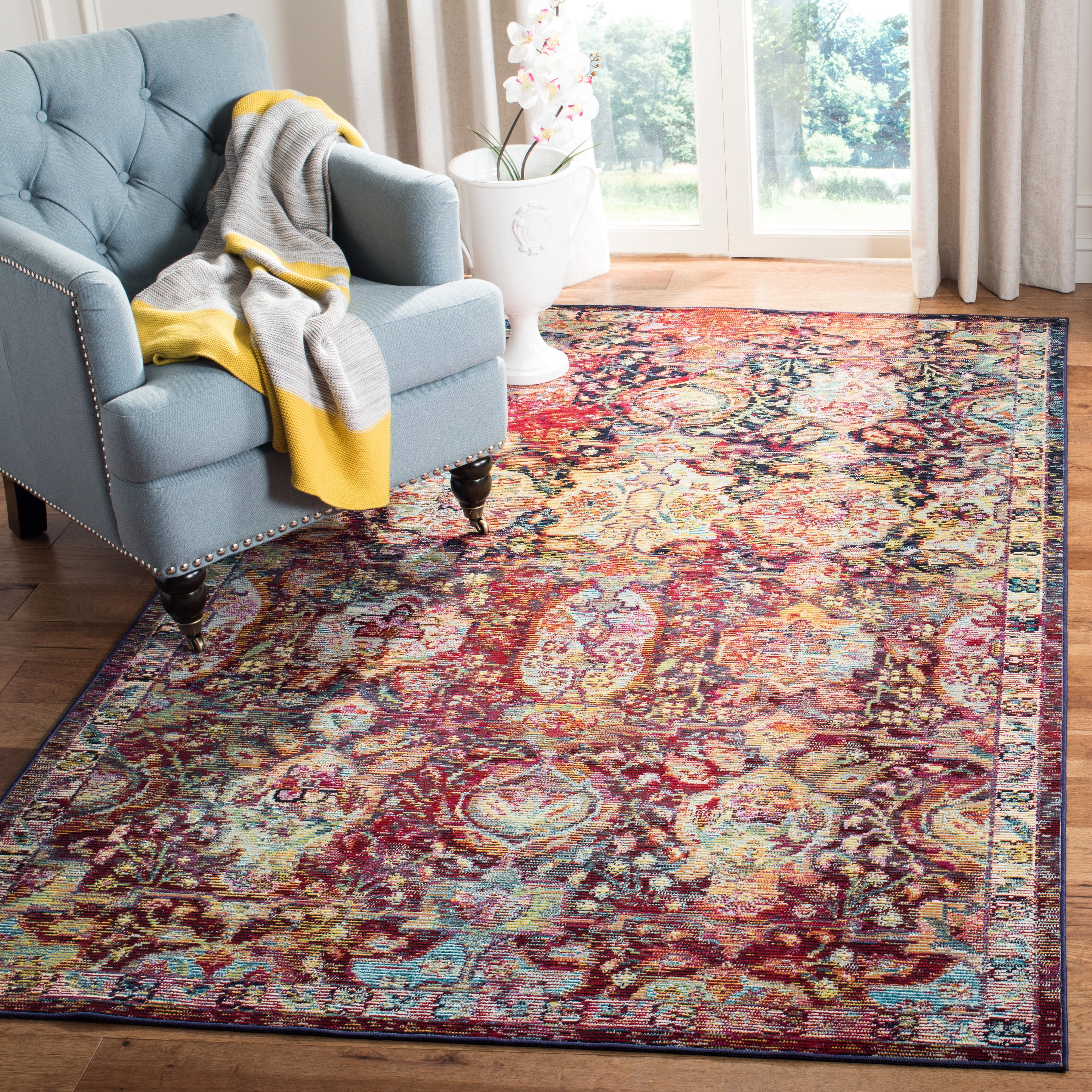 SAFAVIEH Crystal Tyson Oriental Area Rug, Navy/Orange, 6'7" x 9'2"