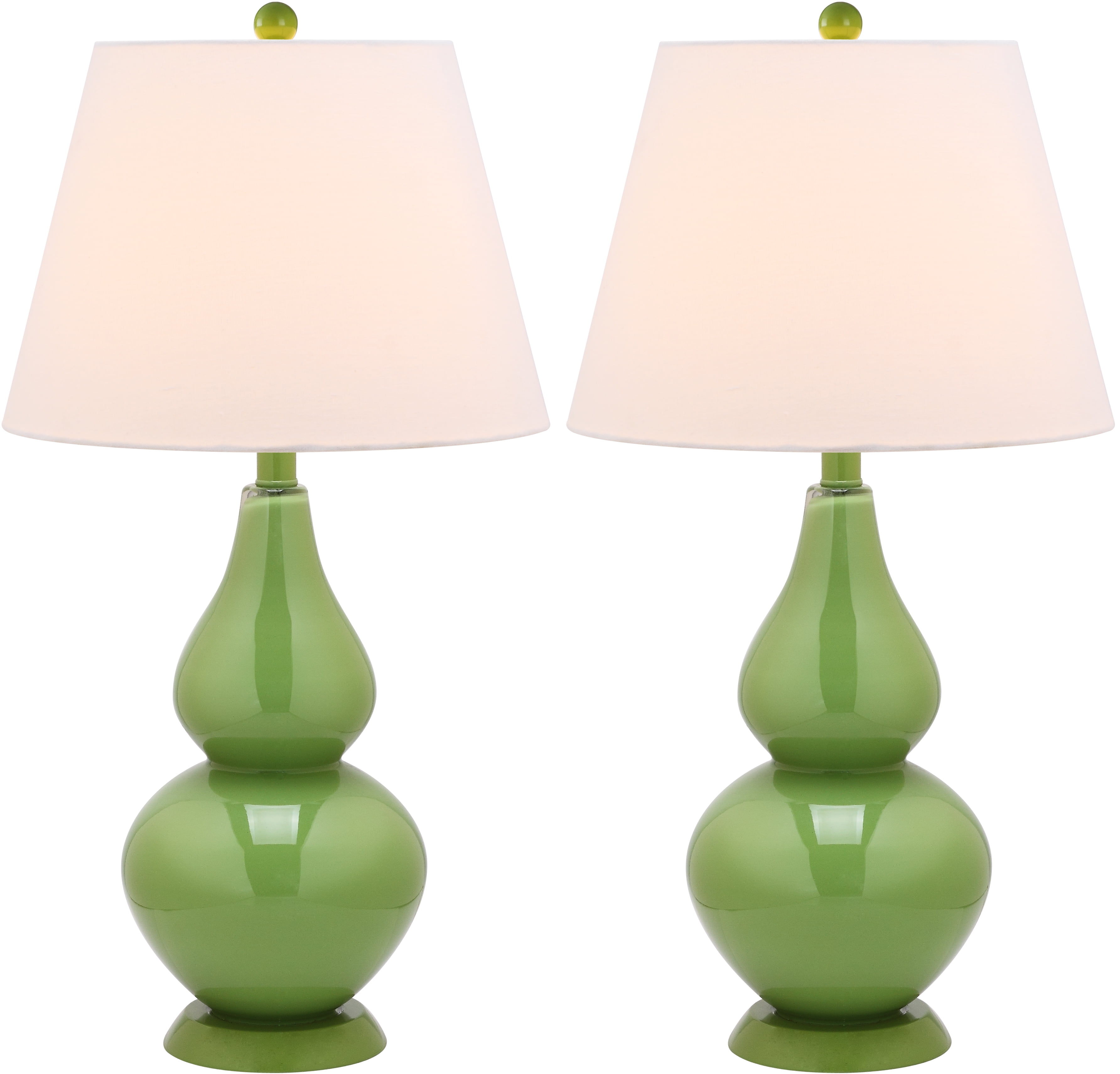 SAFAVIEH Cybil 26 in. Green Glass Table Lamp with Off-White Cotton Shade, Set of 2