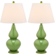 SAFAVIEH Cybil 26 in. Green Glass Table Lamp with Off-White Cotton Shade, Set of 2