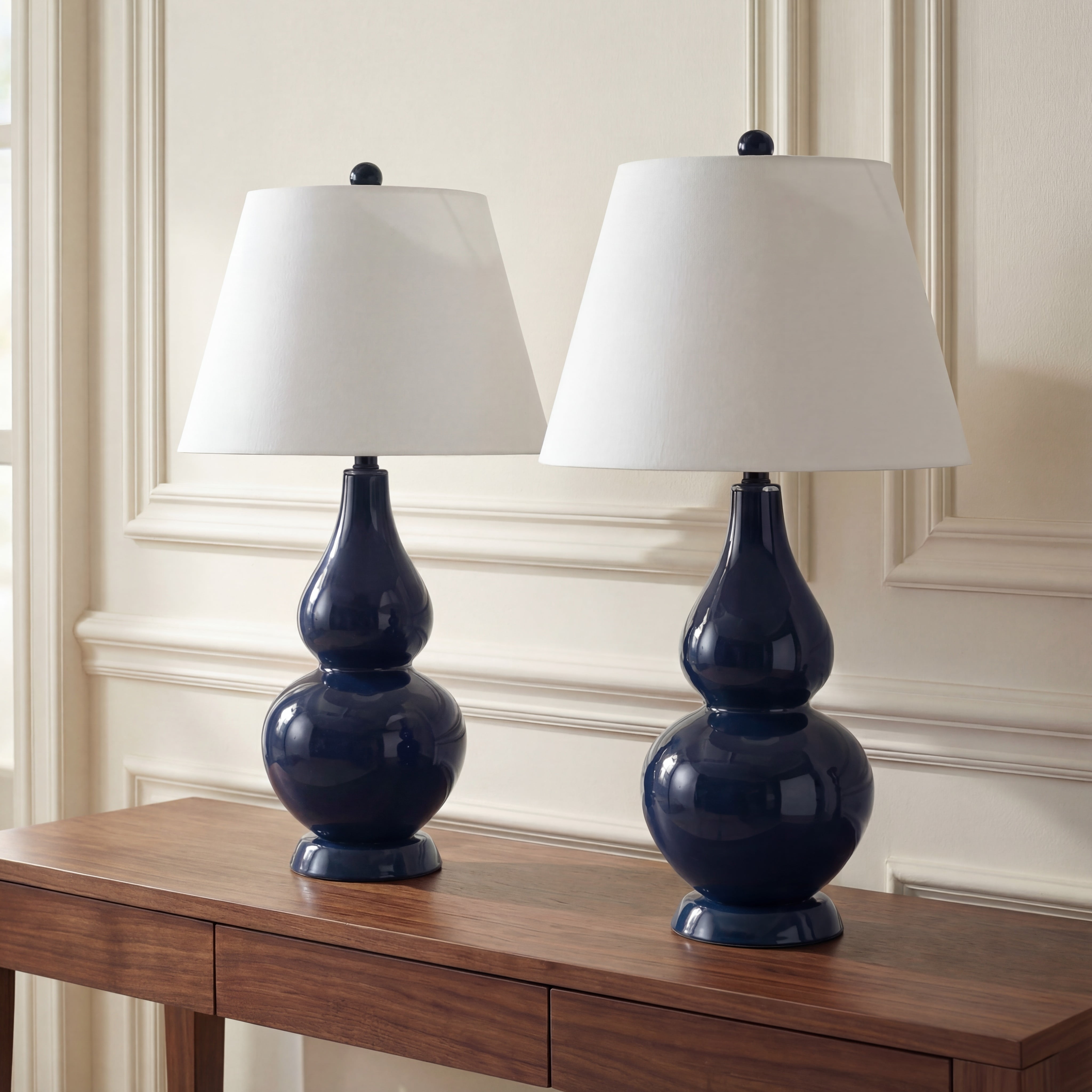 ライトブルー26 SAFAVIEH Cybil 26 in. Navy Glass Table Lamp with Off-White Cotton