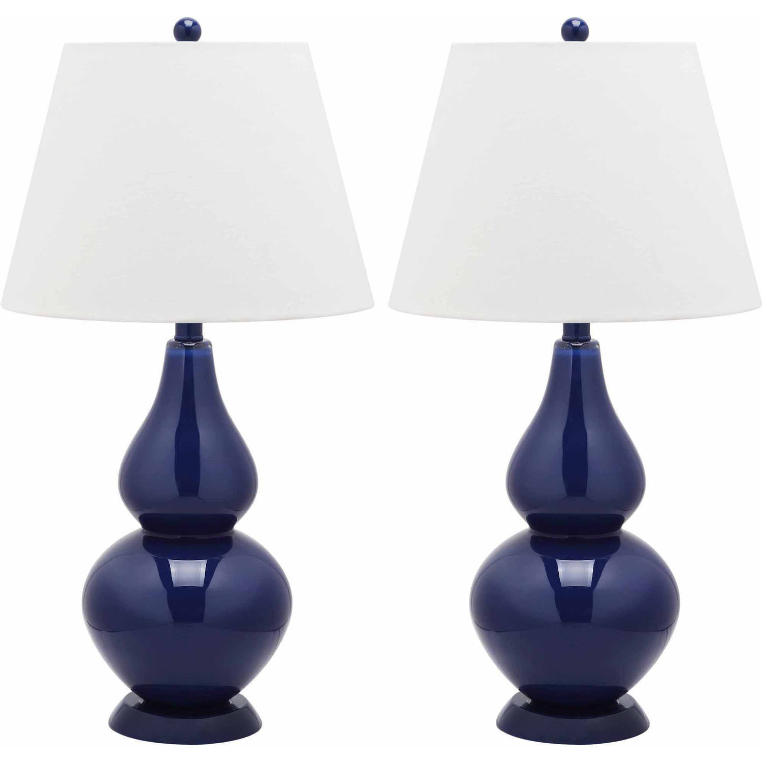 SAFAVIEH Cybil 26 in. Navy Glass Table Lamp with Off-White Cotton Shade, Set of 2 - image 1 of 2