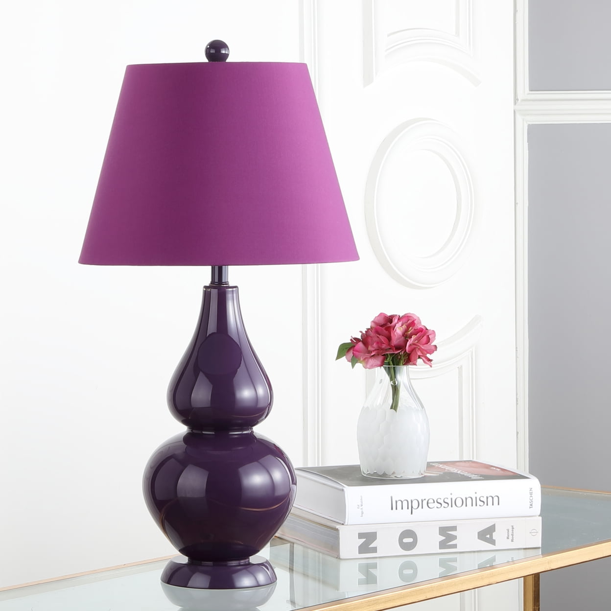 Cybil 26" Dark Purple Double Gourd Glass Table Lamp Set